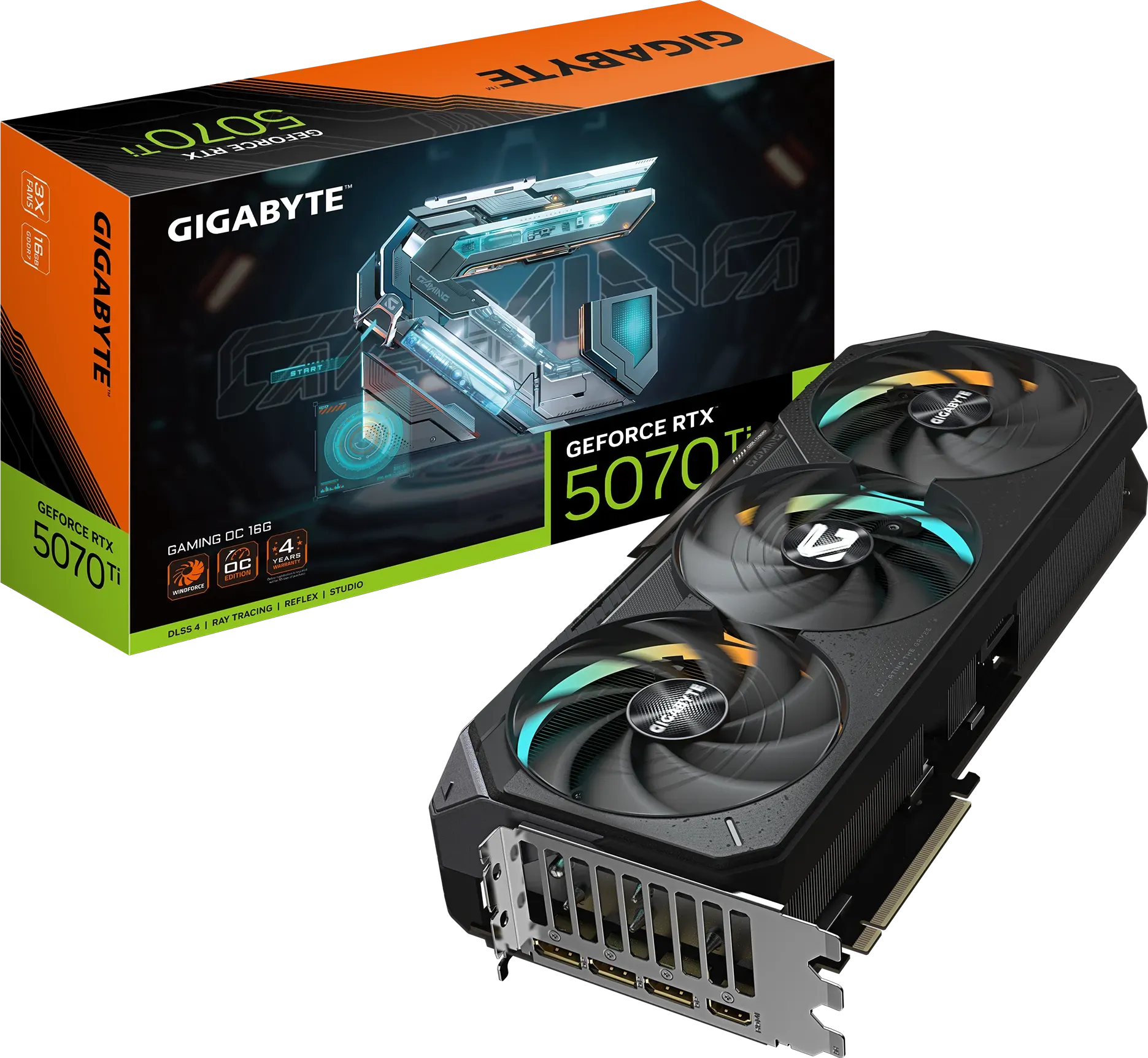 Gigabyte RTX 5070 Ti graphics card with cooling system
