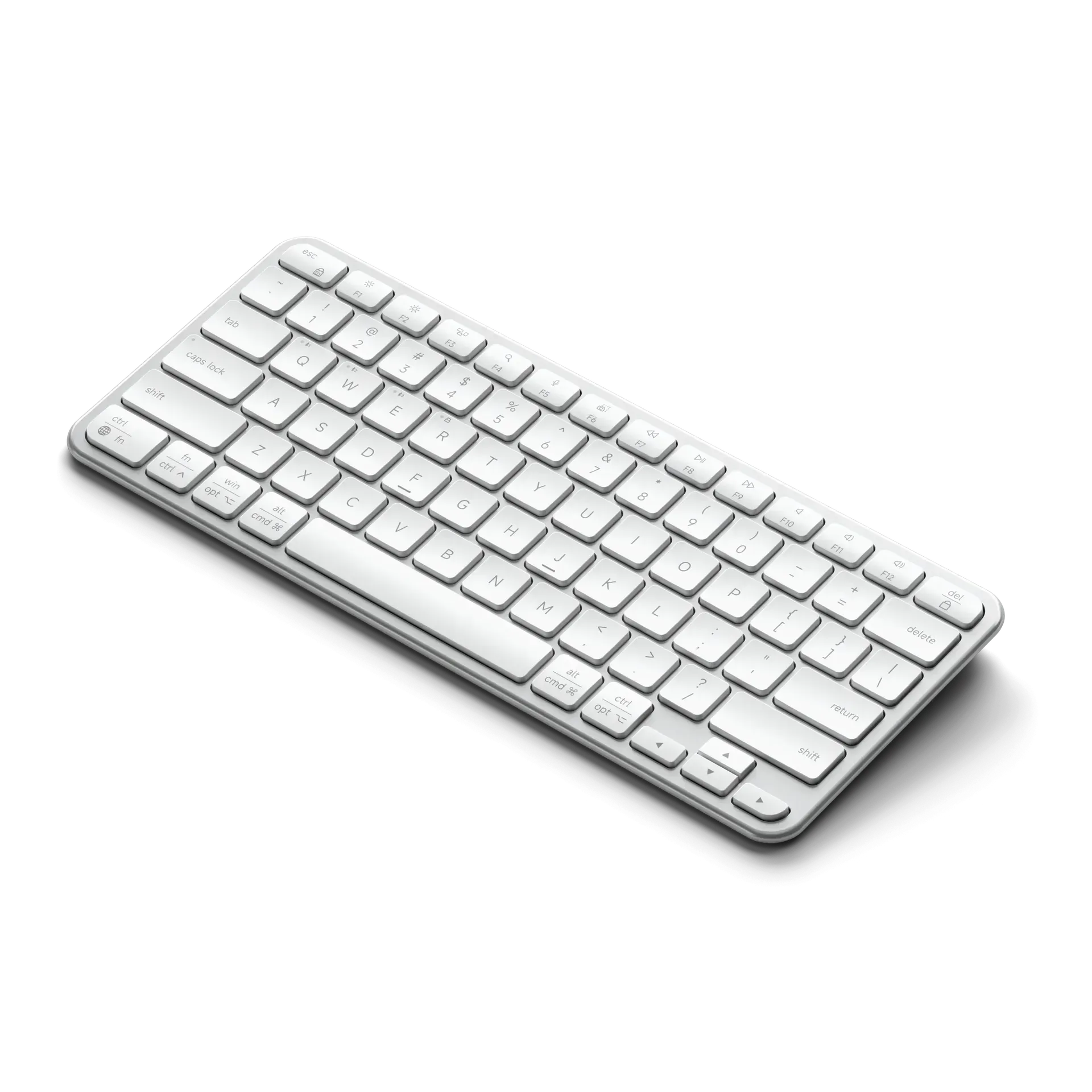 Close-up of Satechi Slim EX1 Wireless Keyboard keys and aluminum chassis