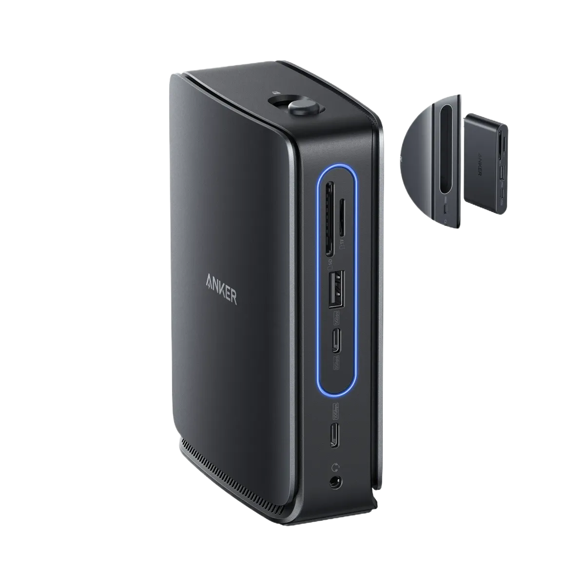 Anker Nano Docking Station with removable hub showing multiple USB-C and display ports